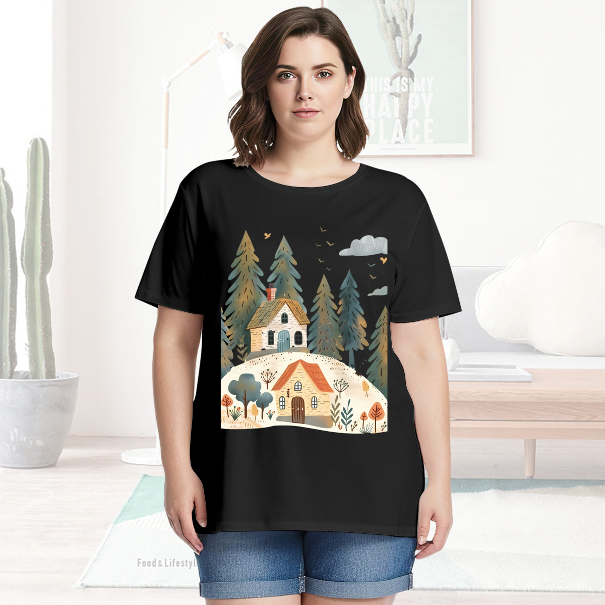 Women’s Graphic Print T-Shirt – Casual Short Sleeve Loose Fit Tee