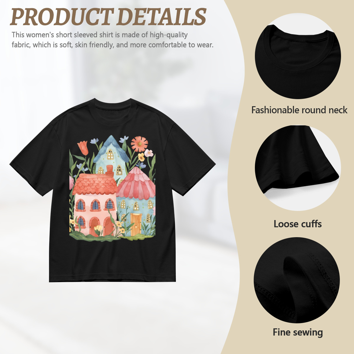 Women’s Graphic Print T-Shirt – Casual Short Sleeve Loose Fit Tee