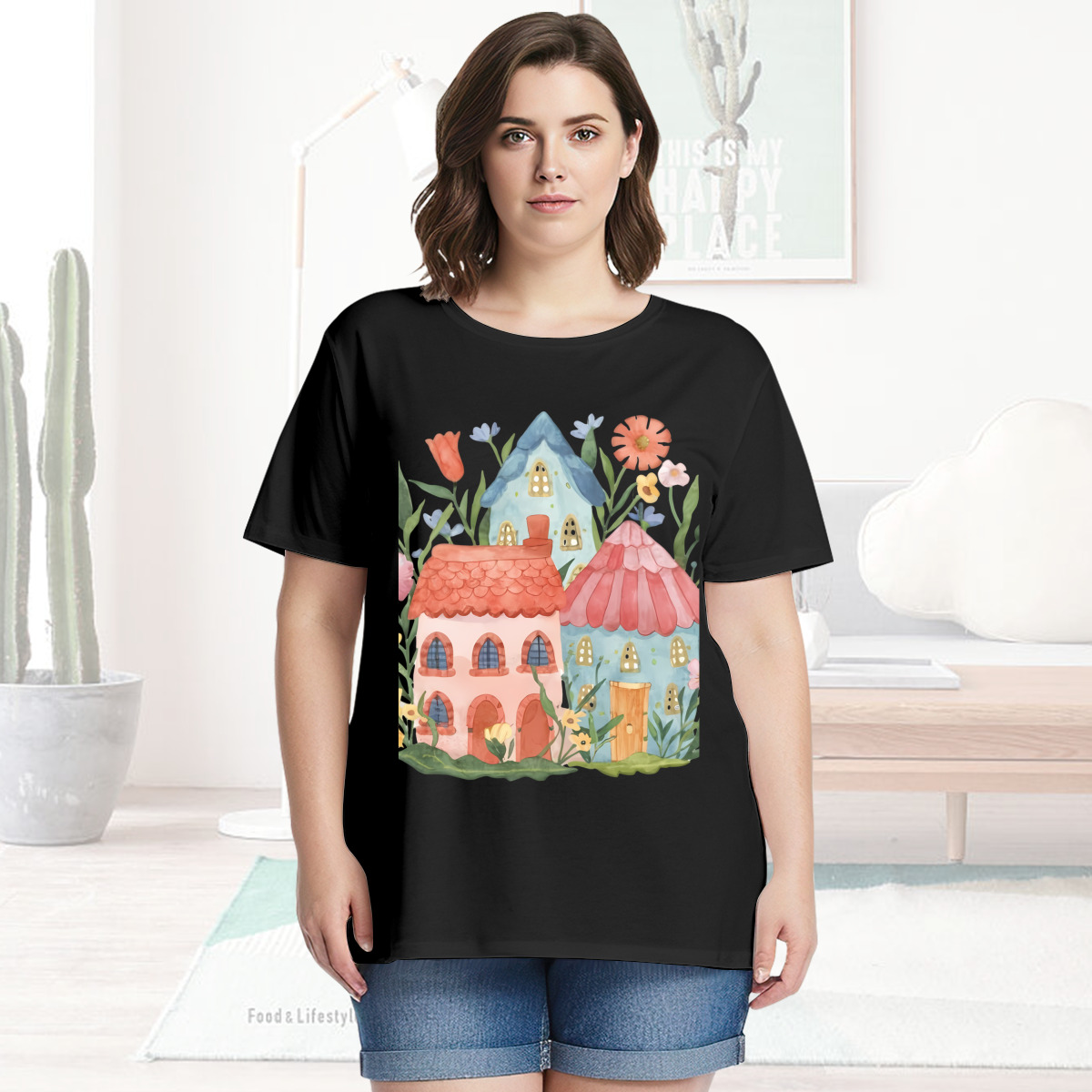 Women’s Graphic Print T-Shirt – Casual Short Sleeve Loose Fit Tee