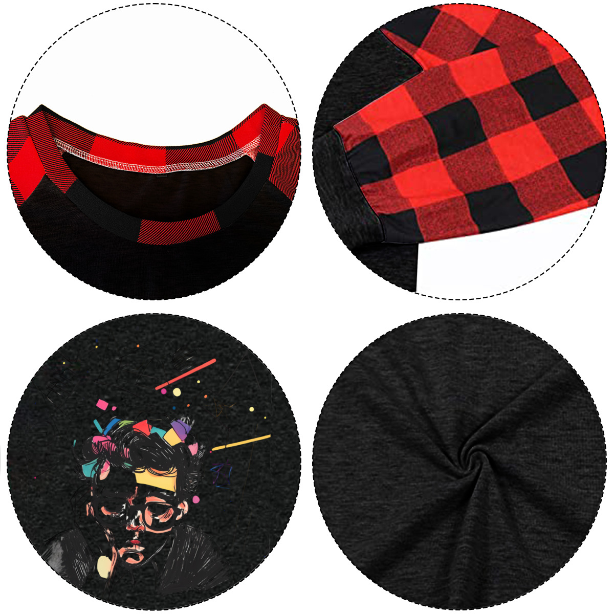 Long-Sleeve Crew Neck Plaid T-Shirt