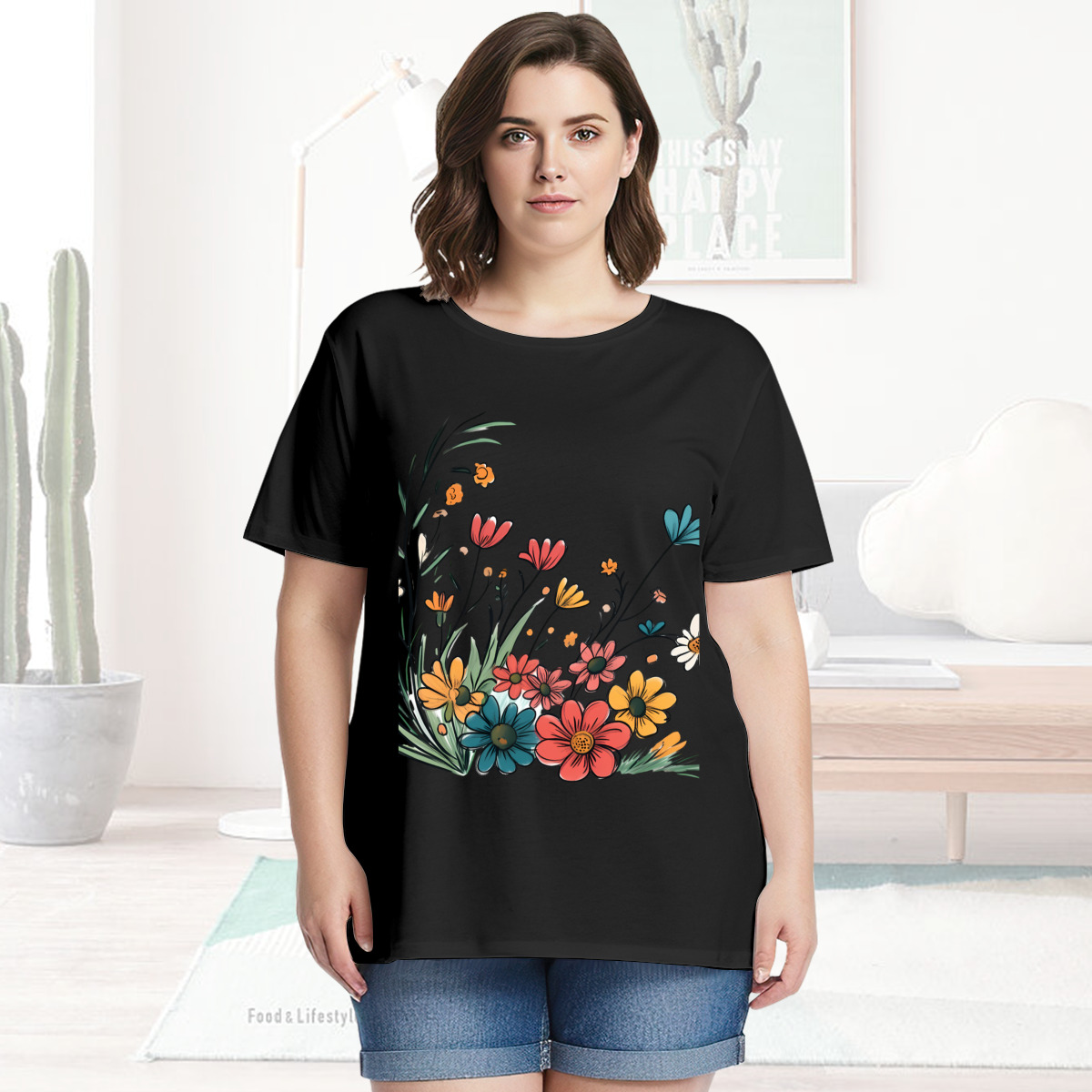 Women’s Graphic Print T-Shirt – Casual Short Sleeve Loose Fit Tee