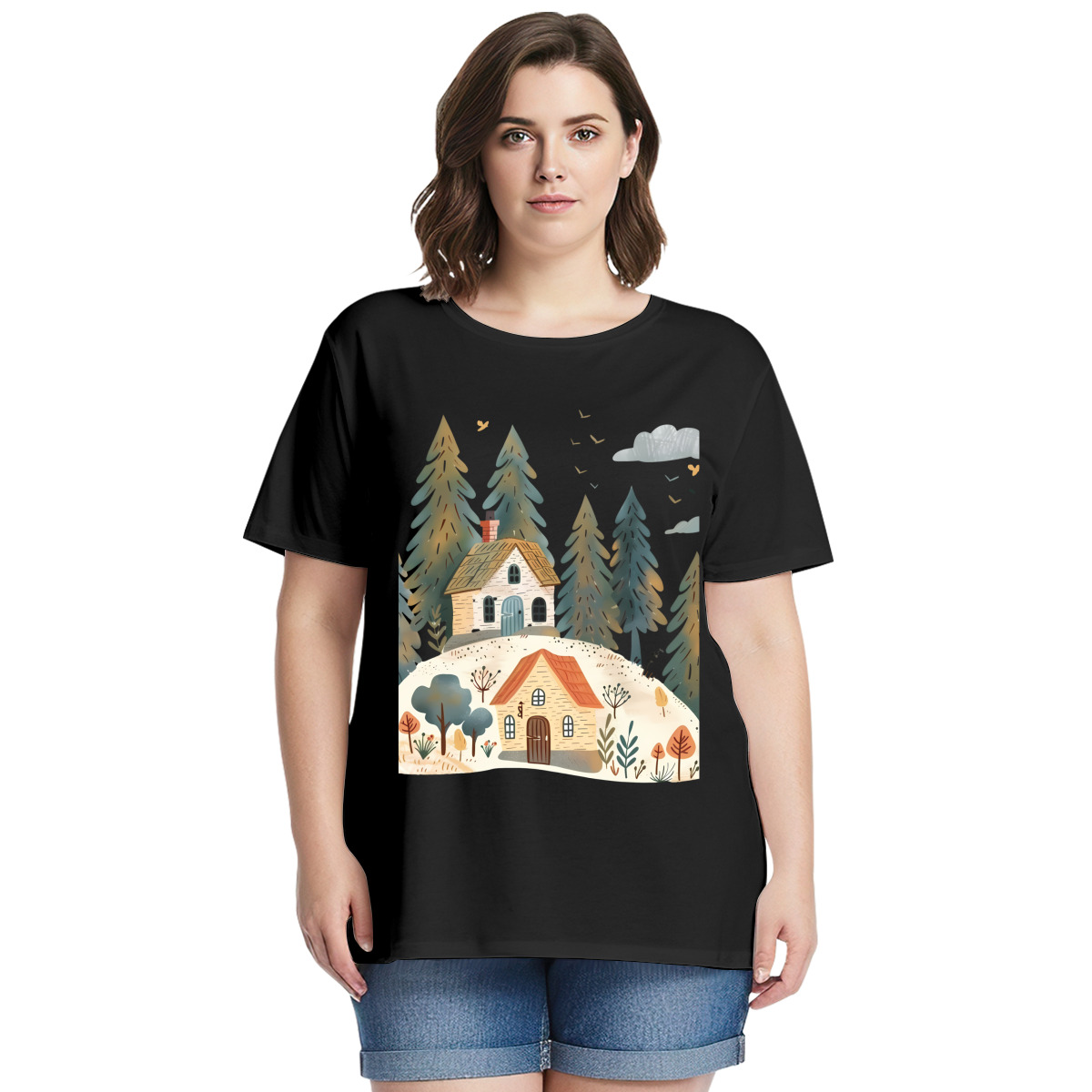 Women’s Graphic Print T-Shirt – Casual Short Sleeve Loose Fit Tee