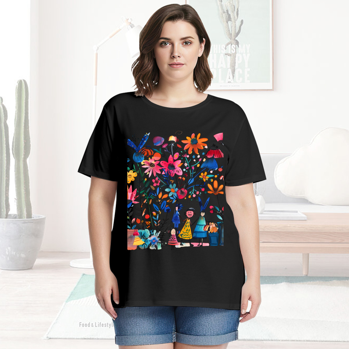 Women’s Graphic Print T-Shirt – Casual Short Sleeve Loose Fit Tee
