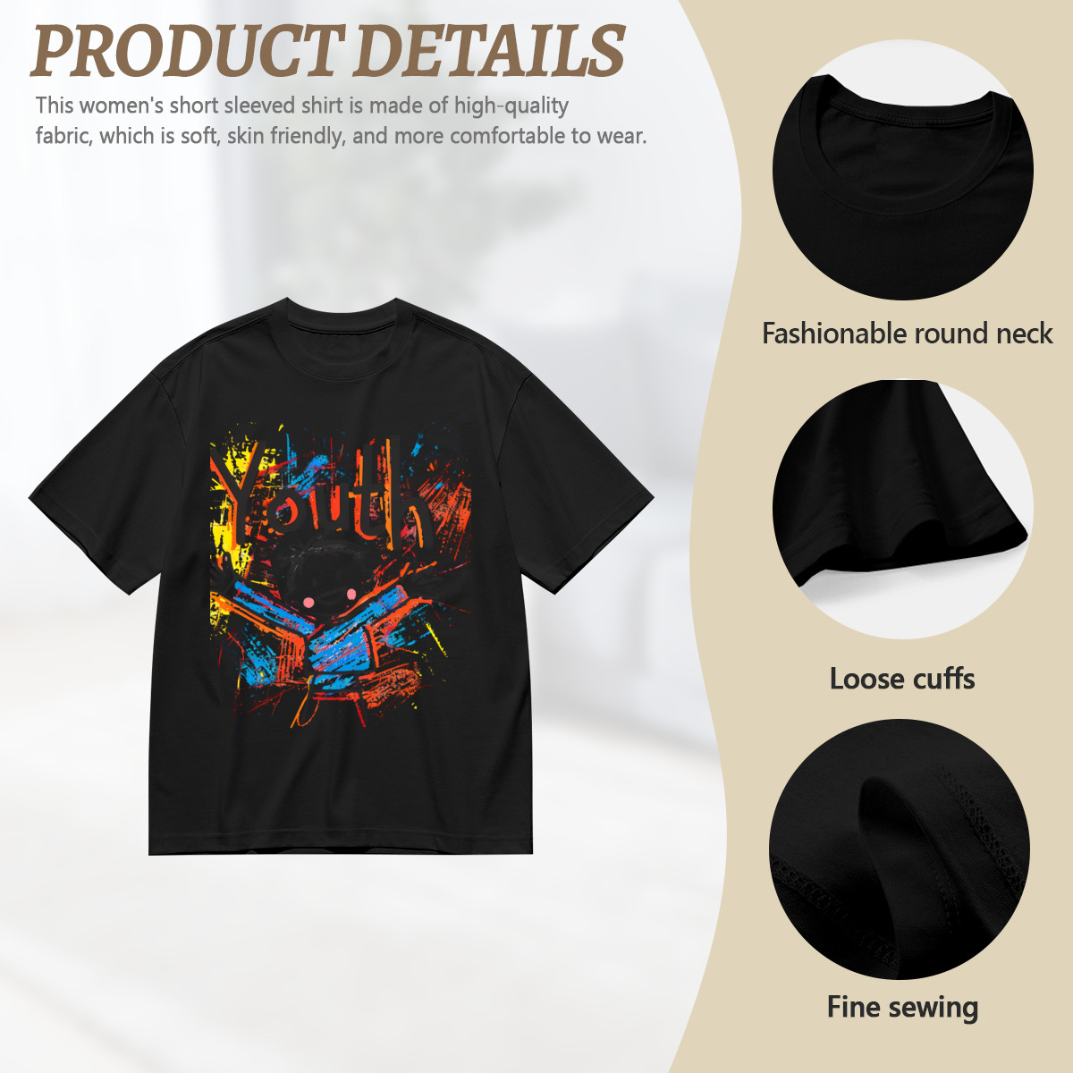 Women’s Graphic Print T-Shirt – Casual Short Sleeve Loose Fit Tee