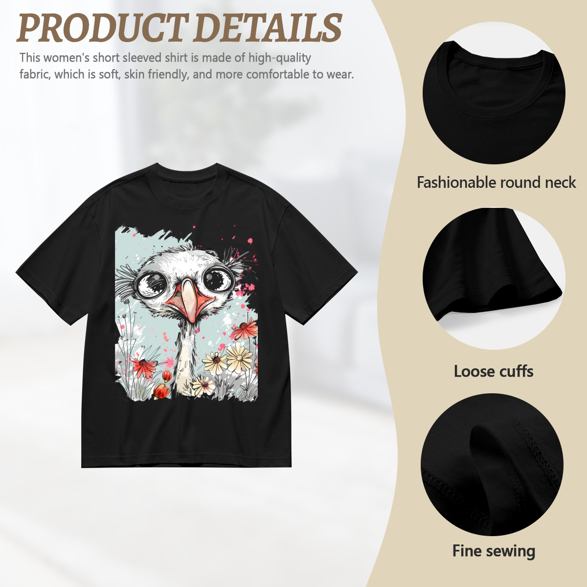 Women’s Graphic Print T-Shirt – Casual Short Sleeve Loose Fit Tee