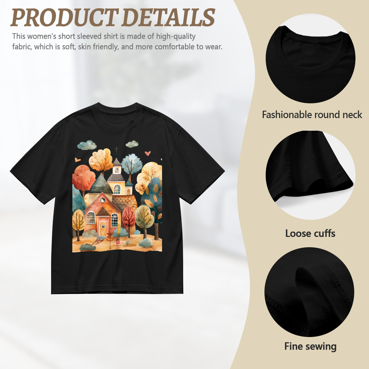 Women’s Graphic Print T-Shirt – Casual Short Sleeve Loose Fit Tee
