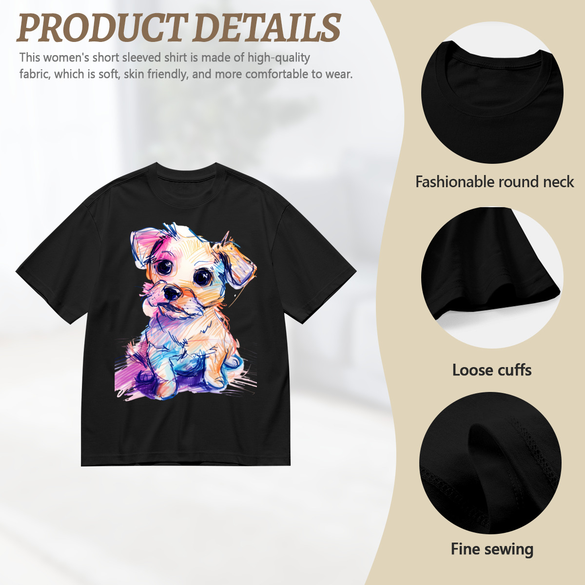 Women’s Graphic Print T-Shirt – Casual Short Sleeve Loose Fit Tee