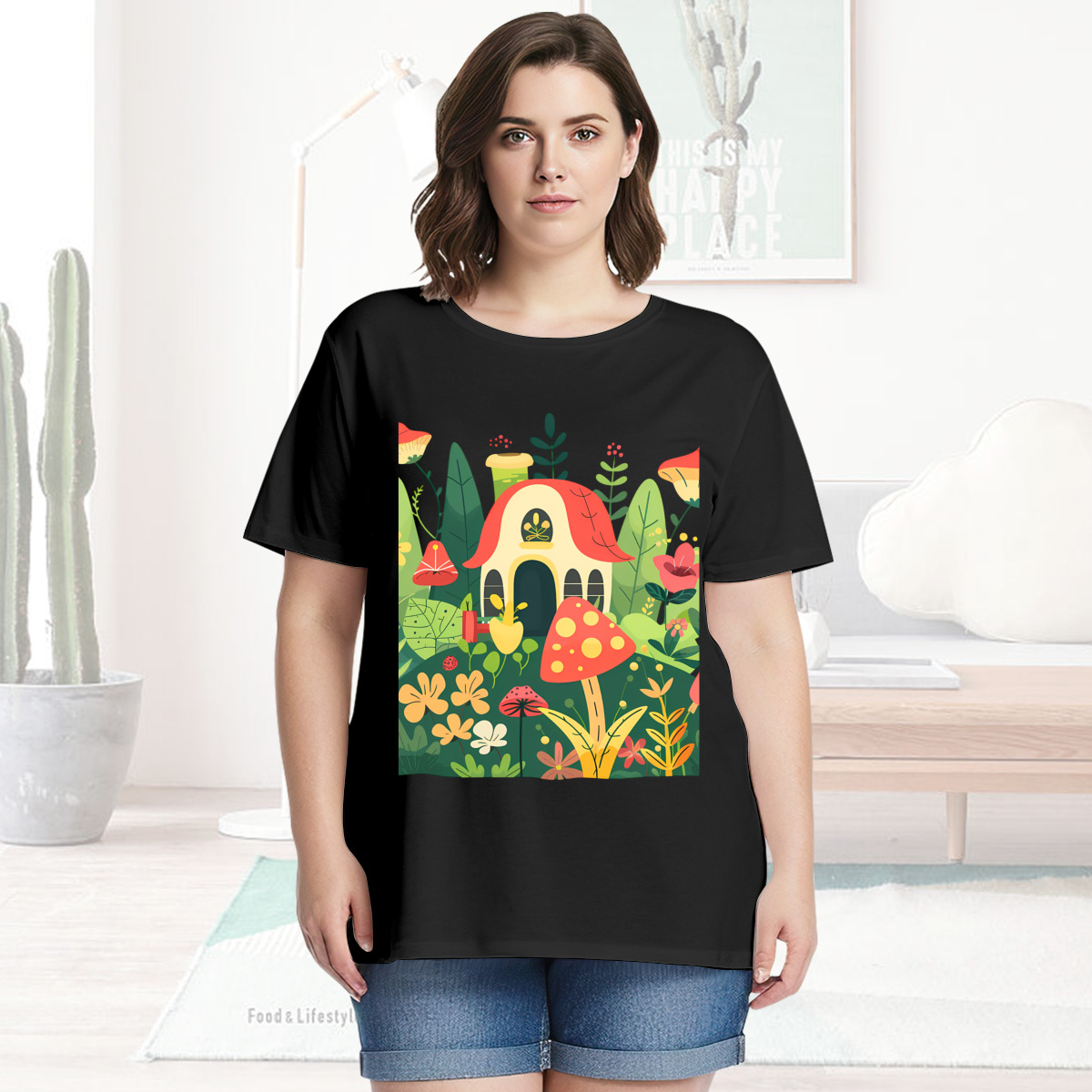 Women’s Graphic Print T-Shirt – Casual Short Sleeve Loose Fit Tee