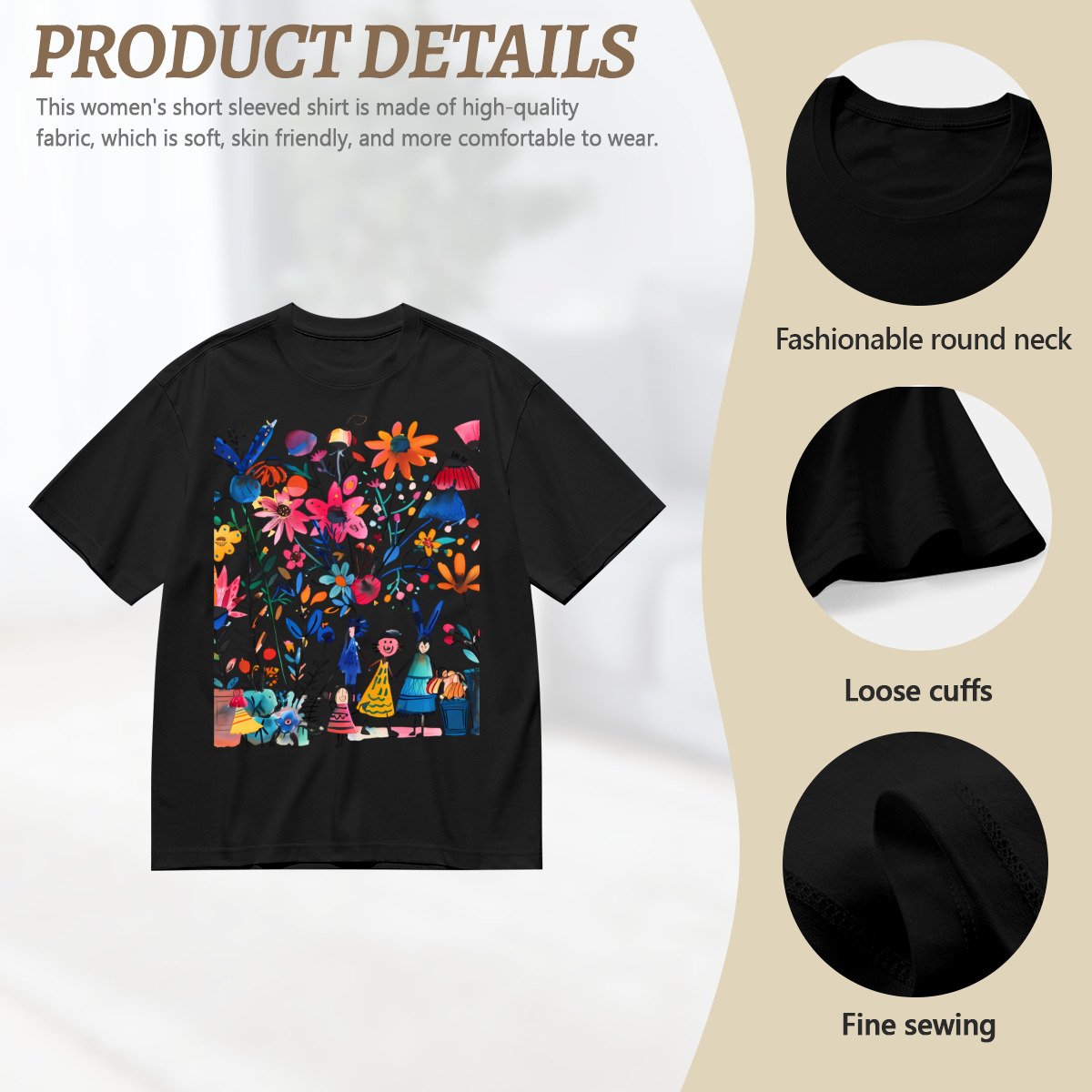 Women’s Graphic Print T-Shirt – Casual Short Sleeve Loose Fit Tee