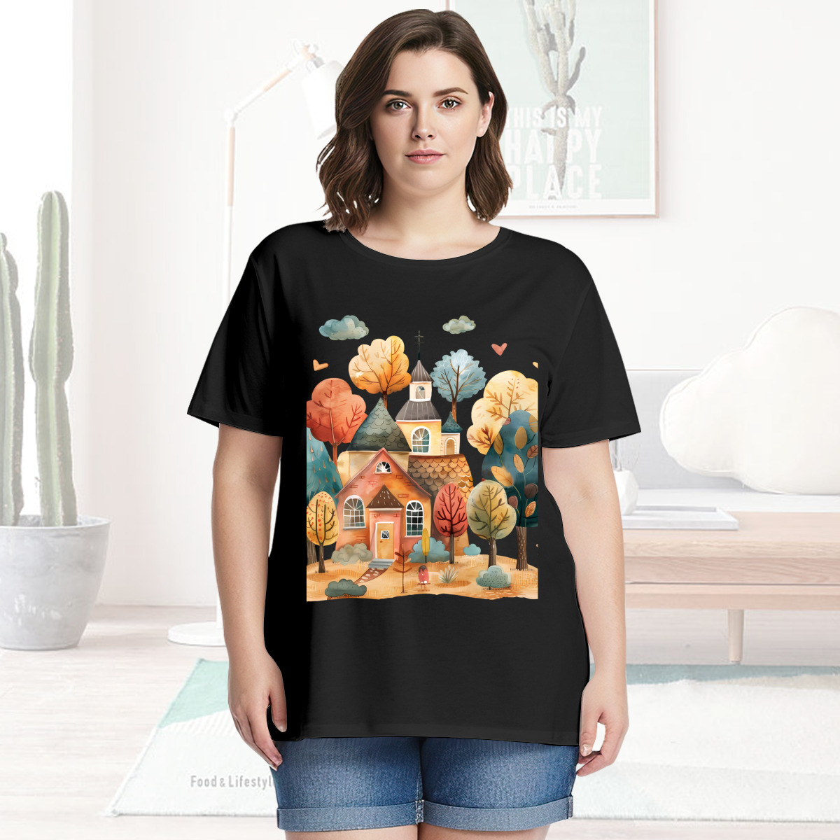 Women’s Graphic Print T-Shirt – Casual Short Sleeve Loose Fit Tee