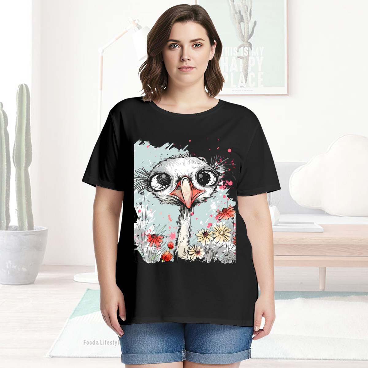 Women’s Graphic Print T-Shirt – Casual Short Sleeve Loose Fit Tee