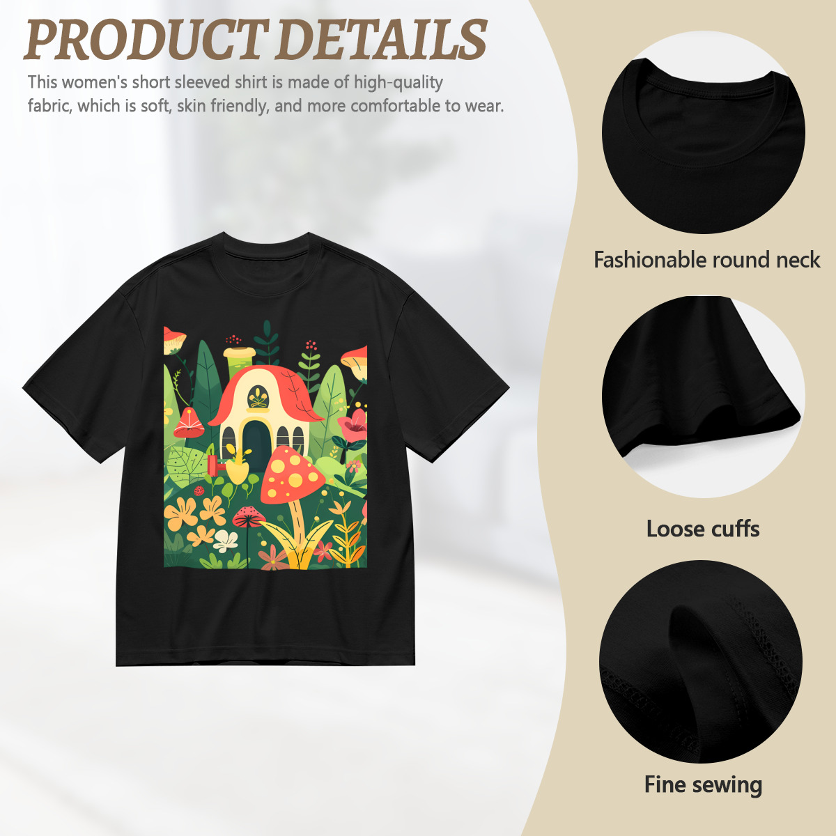 Women’s Graphic Print T-Shirt – Casual Short Sleeve Loose Fit Tee
