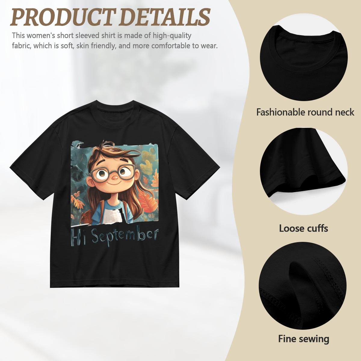 Women’s Graphic Print T-Shirt – Casual Short Sleeve Loose Fit Tee