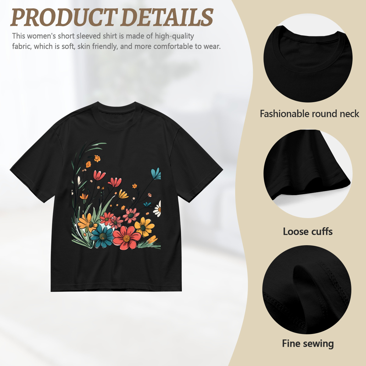 Women’s Graphic Print T-Shirt – Casual Short Sleeve Loose Fit Tee