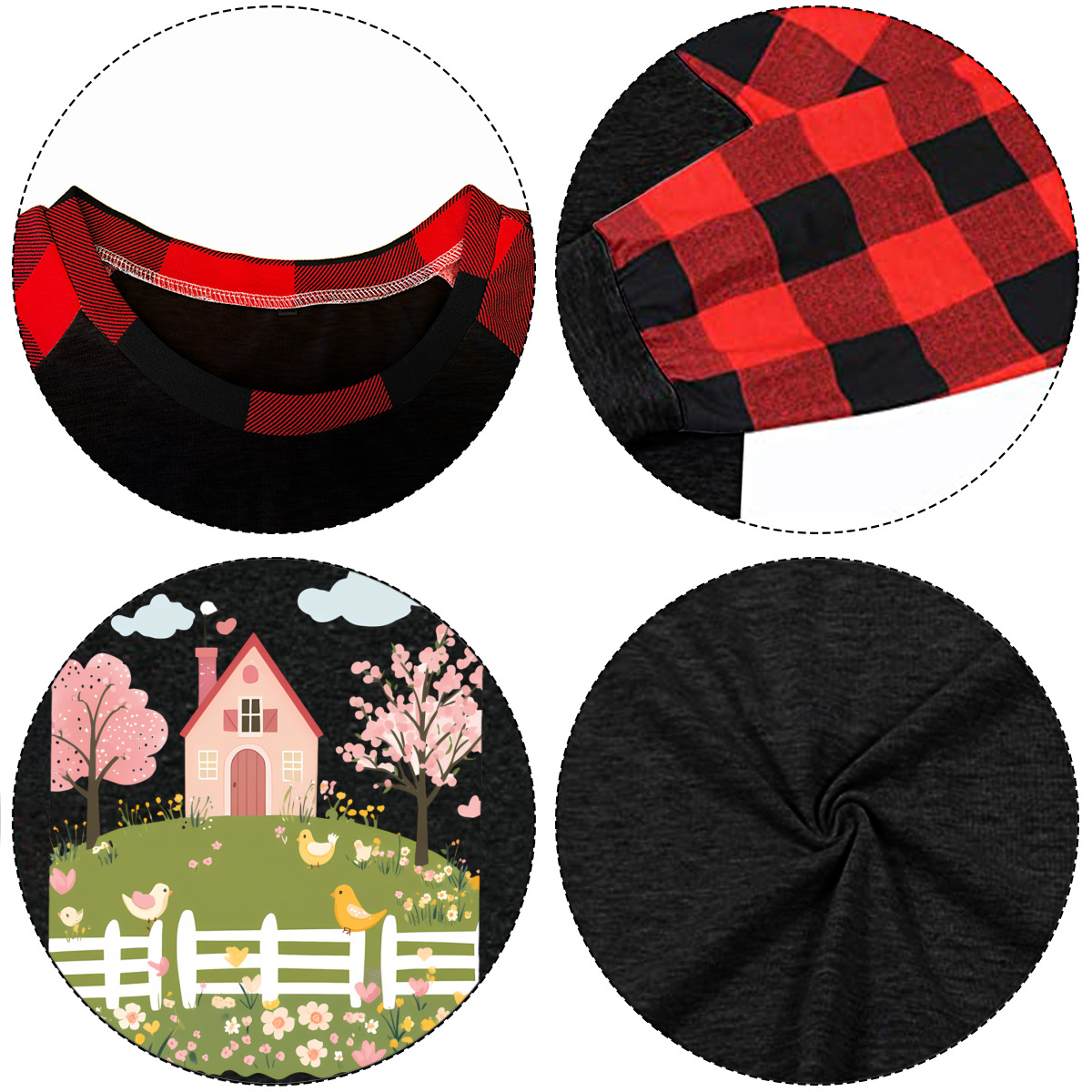 Long-Sleeve Crew Neck Plaid T-Shirt