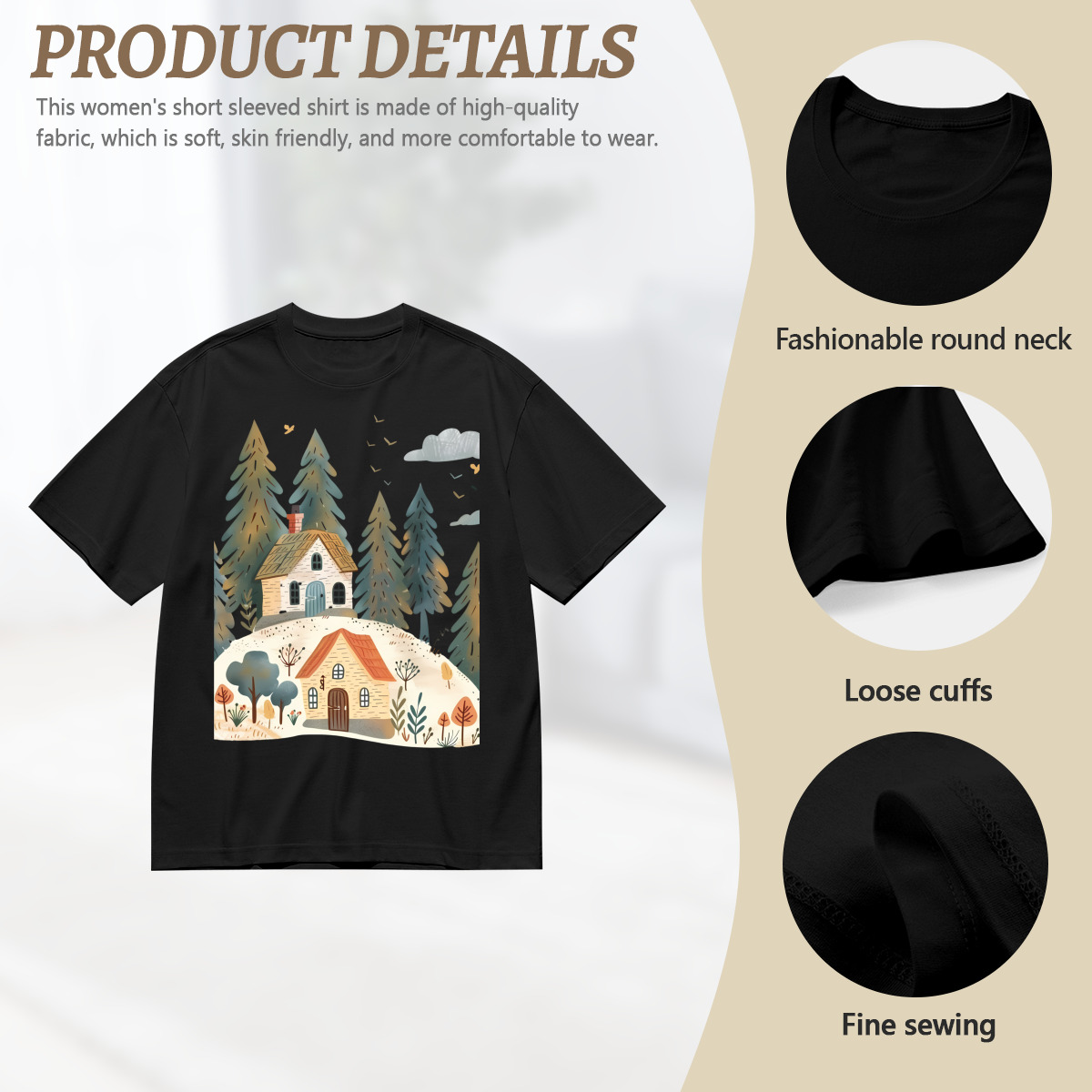 Women’s Graphic Print T-Shirt – Casual Short Sleeve Loose Fit Tee